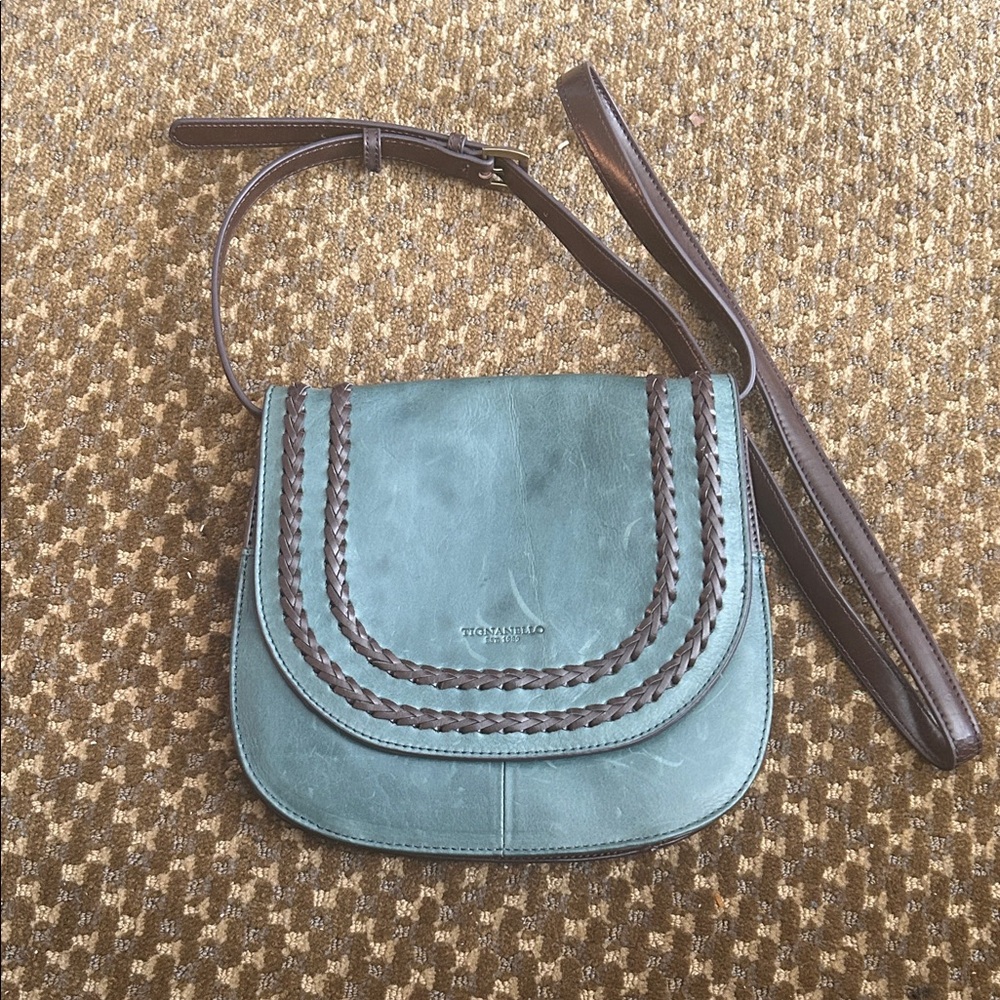 Tignanello Green Leather Crossbody Bag with Braided Trim - Picture 3 of 8